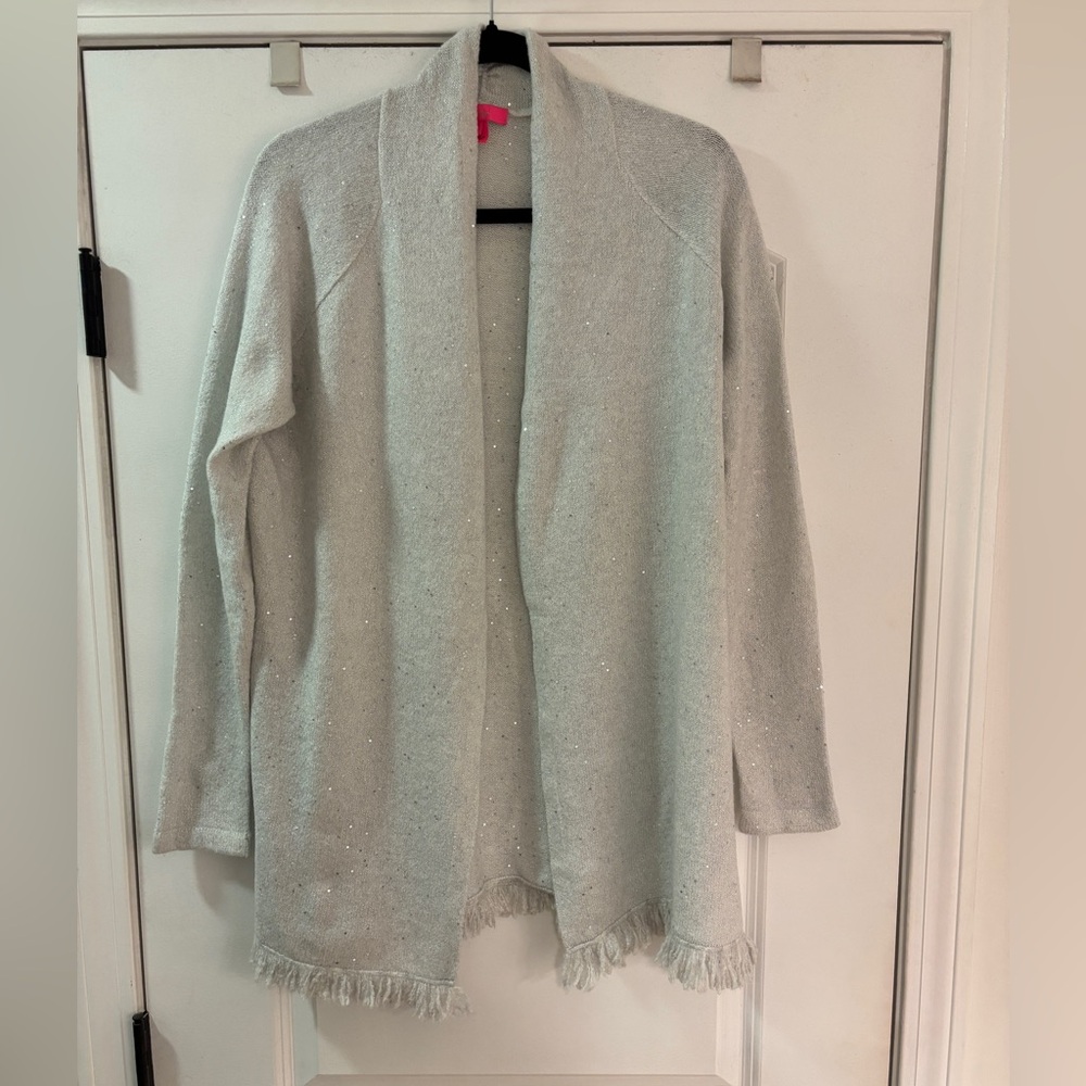 EUC Lilly Pulitzer Tatum silver sequin metallic cardigan